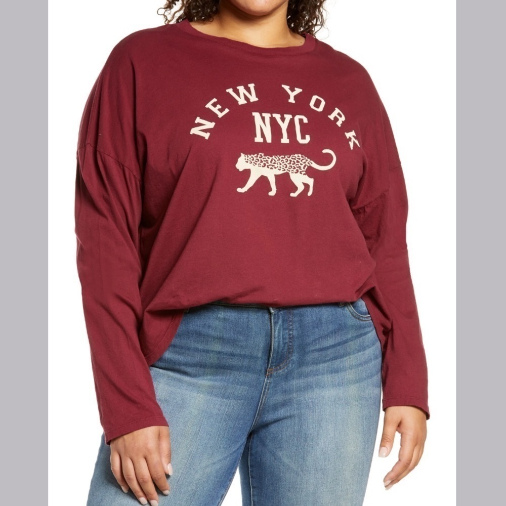 NWT Treasure & Bond Burgundy Long Sleeve T-Shirt New York Graphic Print T-Shirt